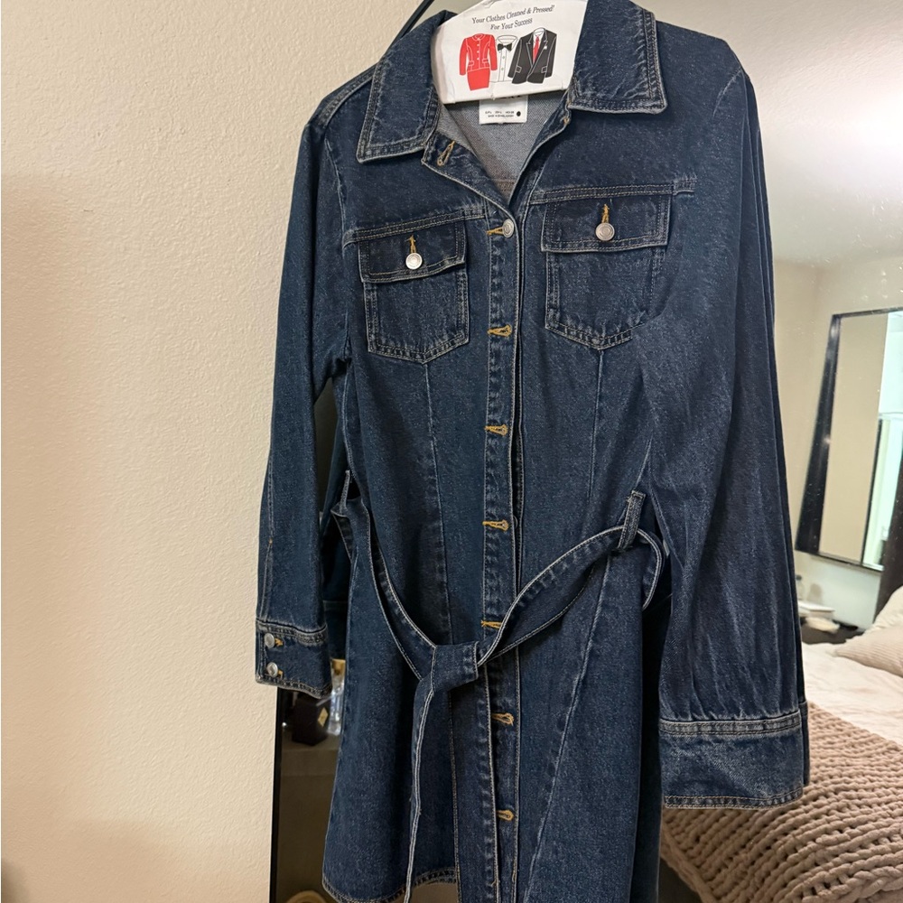 Zara Dark Blue Denim Midi Dress